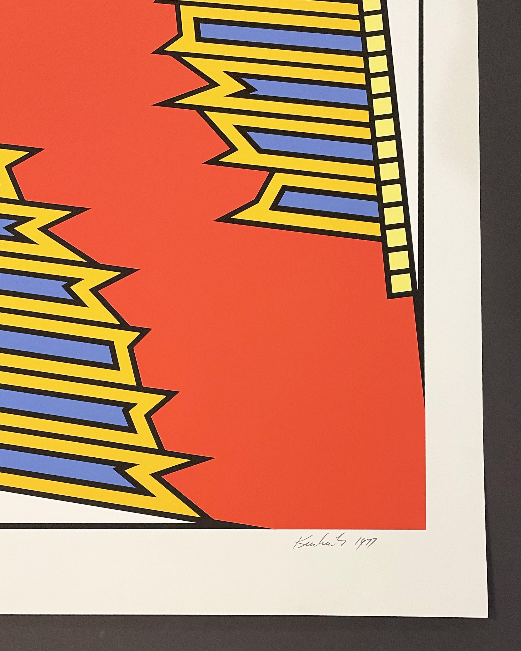 Artist: Nicholas Krushenick
Medium: Screenprint
Title: Silver Liner
Year: 1977
Edition: 103/200
Framed Size: 33 3/4