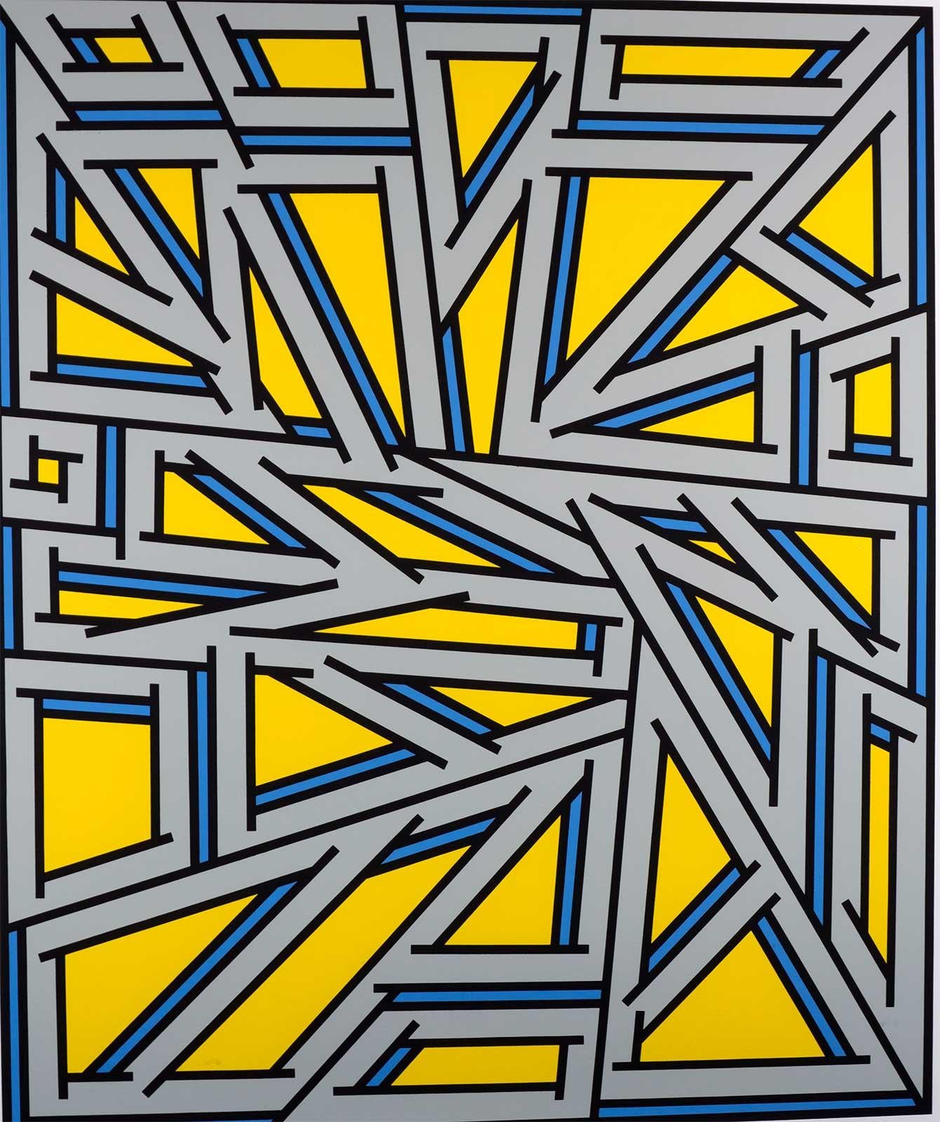 Nicholas Krushenick Print - Yellow Blue Grill