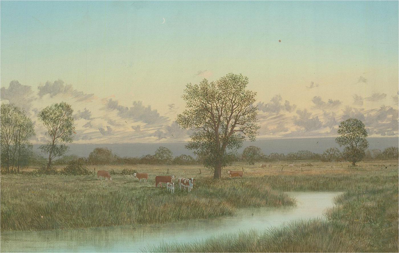 Nicholas Mace (n.1949) - Siglo XX Óleo, Paisaje fluvial con ganado 1