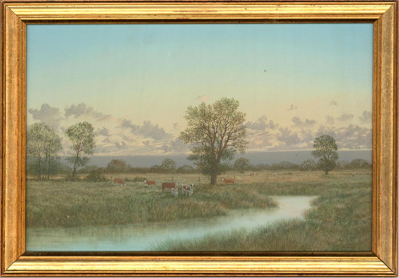 Nicholas Mace (n.1949) - Siglo XX Óleo, Paisaje fluvial con ganado 3