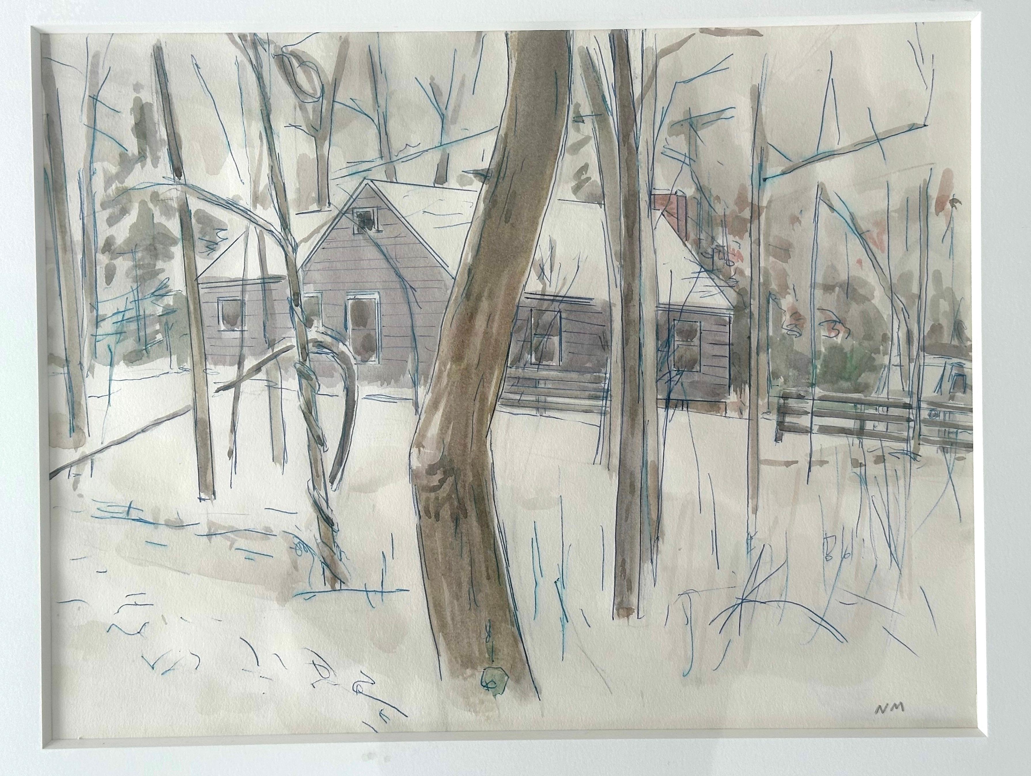 Casa nella neve (Paesaggio invernale) - Painting di Nicholas Maravell