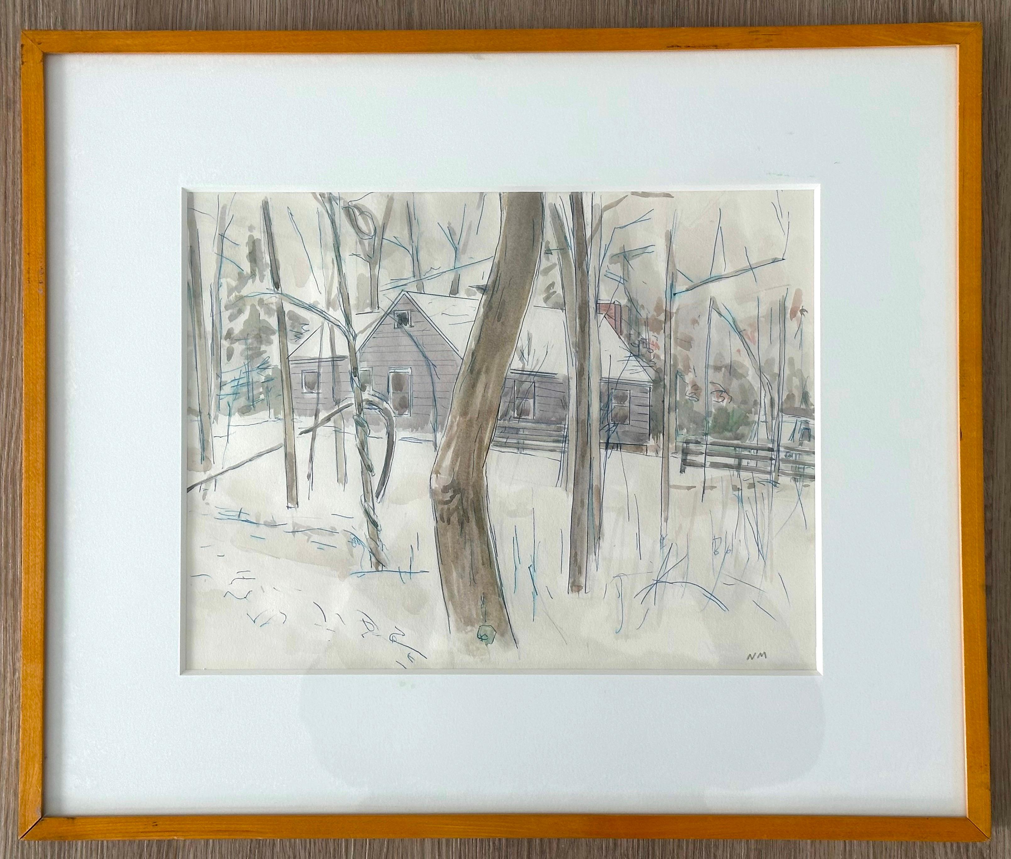 Landscape Painting di Nicholas Maravell - Casa nella neve (Paesaggio invernale)