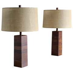 Vintage Nicholas Marshall & Richard Lee Stacked Walnut Lamps for Marshall Studios