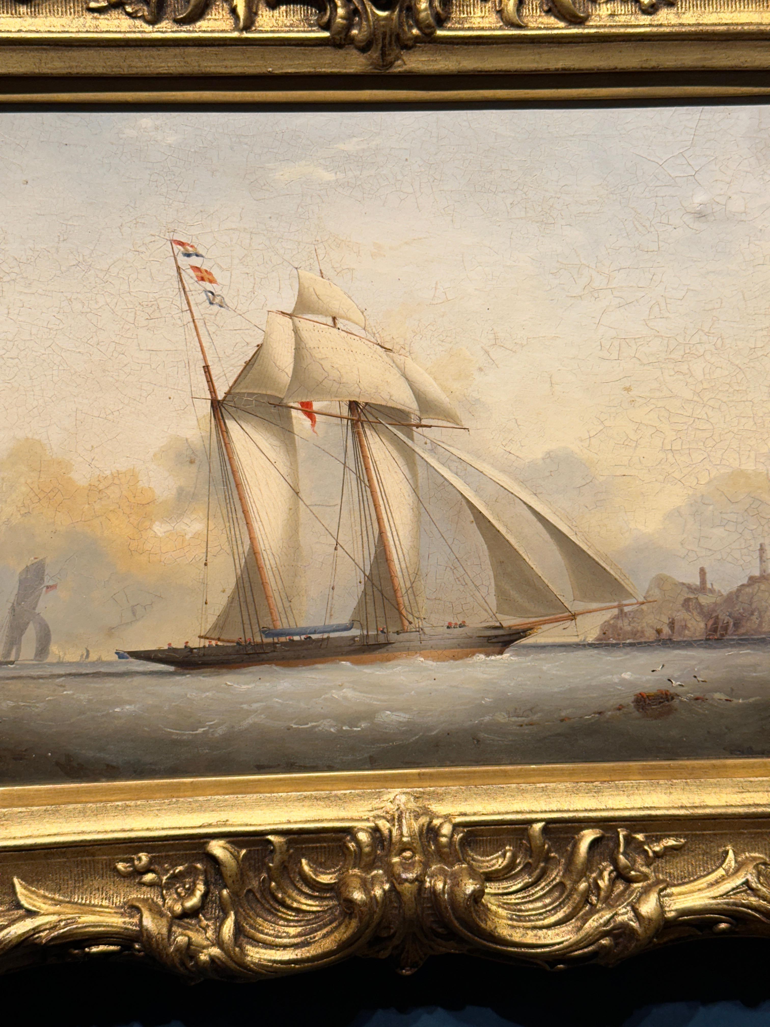 Voilier anglais du 19e siècle en pleine course sur la haute mer - Painting de Nicholas Mathew Condy