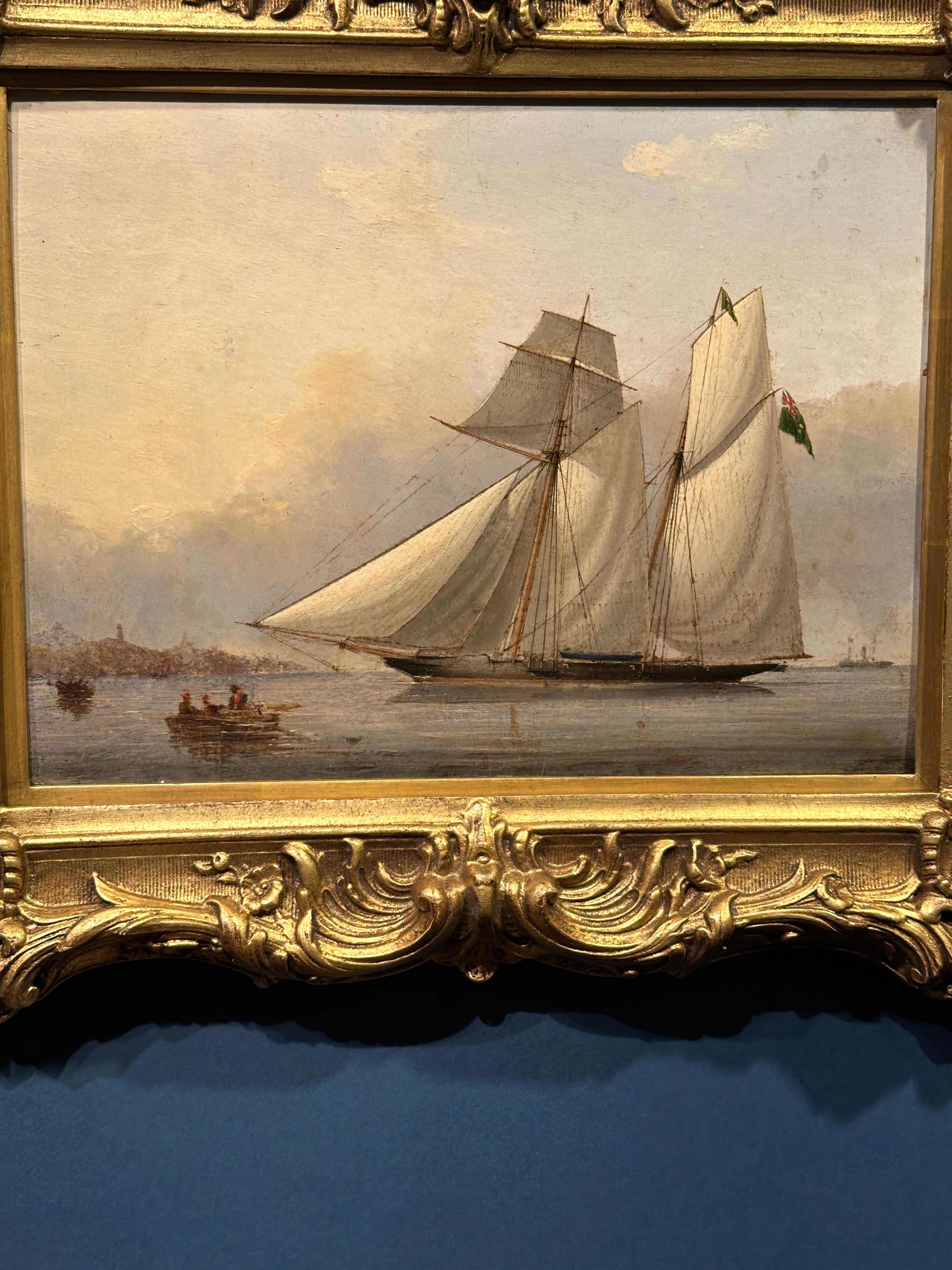 Voilier anglais du 19e siècle en pleine course sur la haute mer - Victorien Painting par Nicholas Mathew Condy