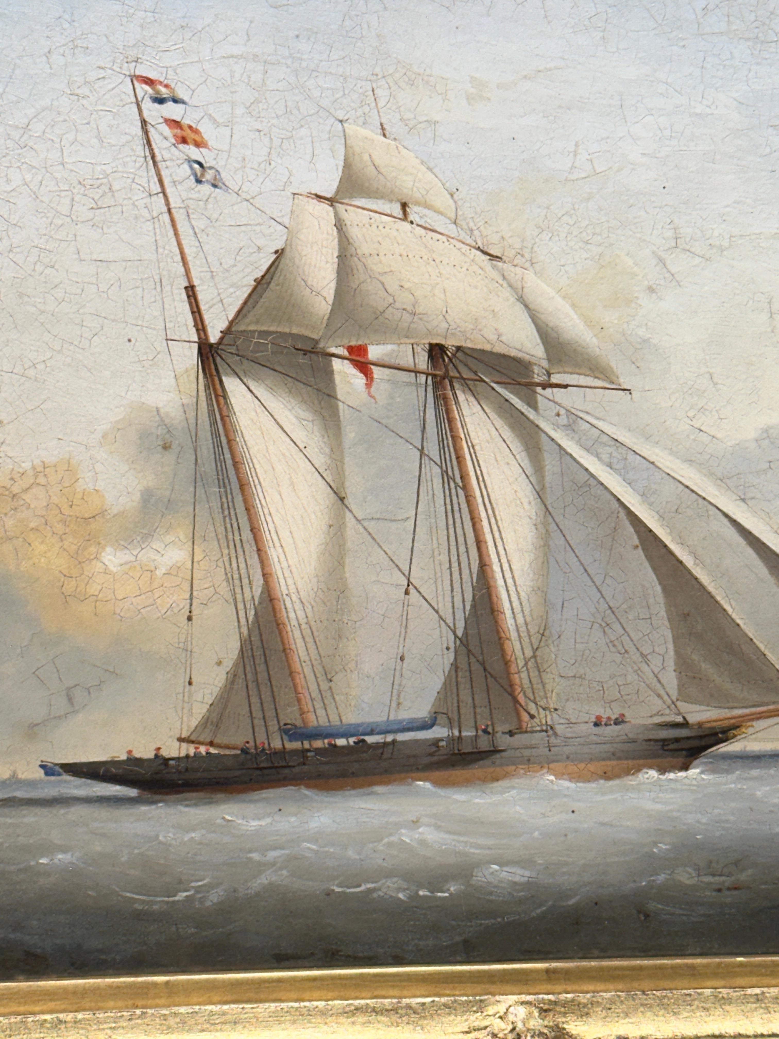 Voilier anglais du 19e siècle en pleine course sur la haute mer - Victorien Painting par Nicholas Mathew Condy