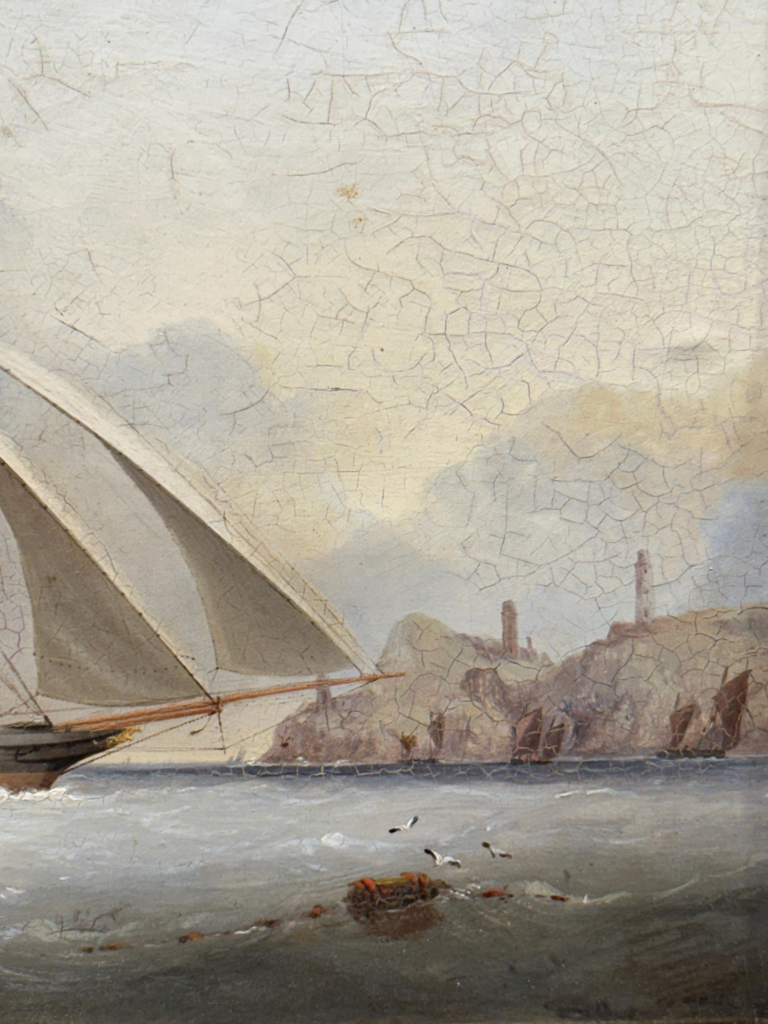Voilier anglais du 19e siècle en pleine course sur la haute mer - Beige Figurative Painting par Nicholas Mathew Condy