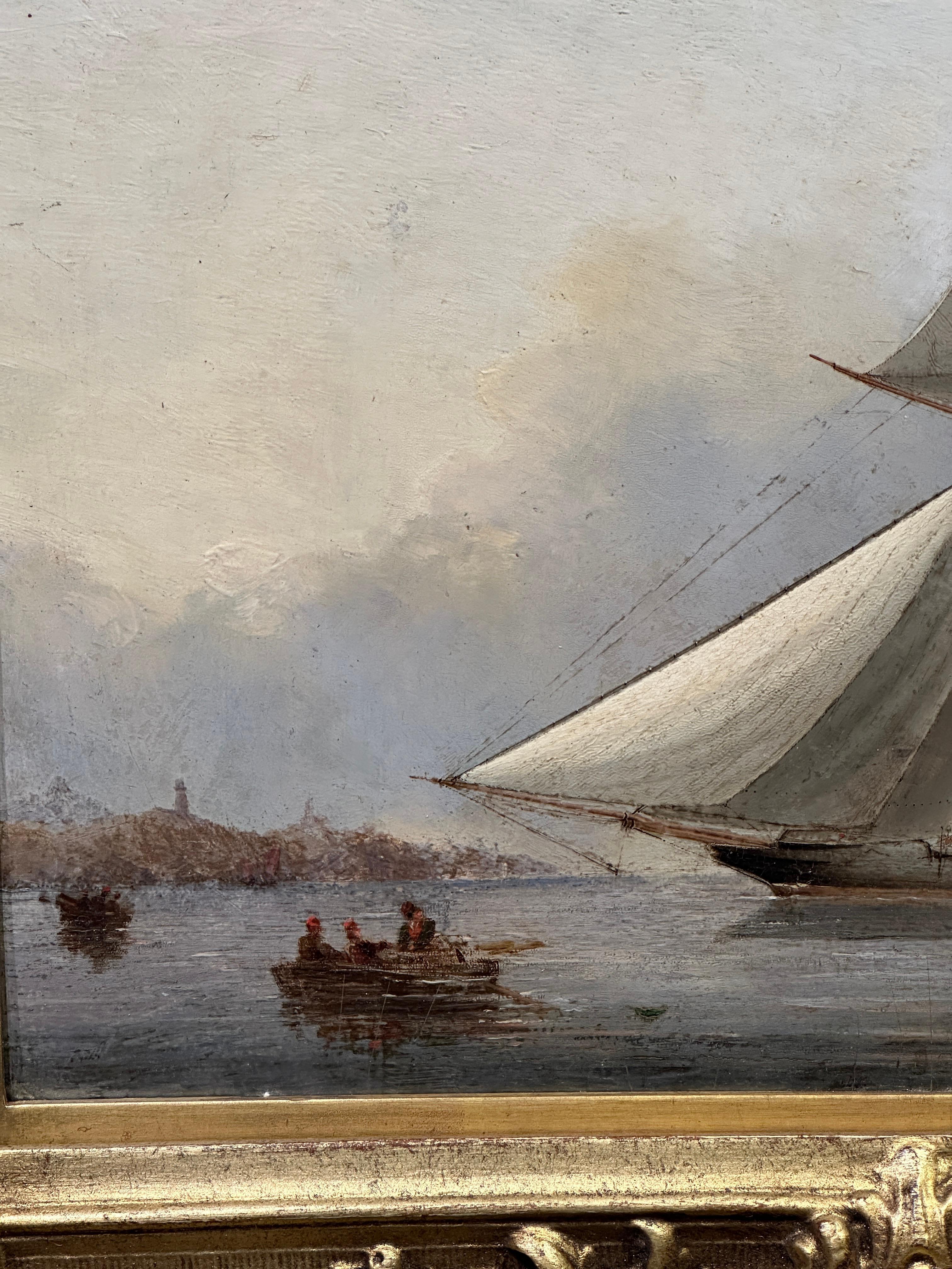 Cette scène marine évocatrice du 19e siècle, réalisée par le peintre anglais Nicholas Matthew Condy, capture la tension dynamique et le drame atmosphérique qui caractérisent ses œuvres maritimes. Connu pour son œil vif et sa sensibilité romantique,