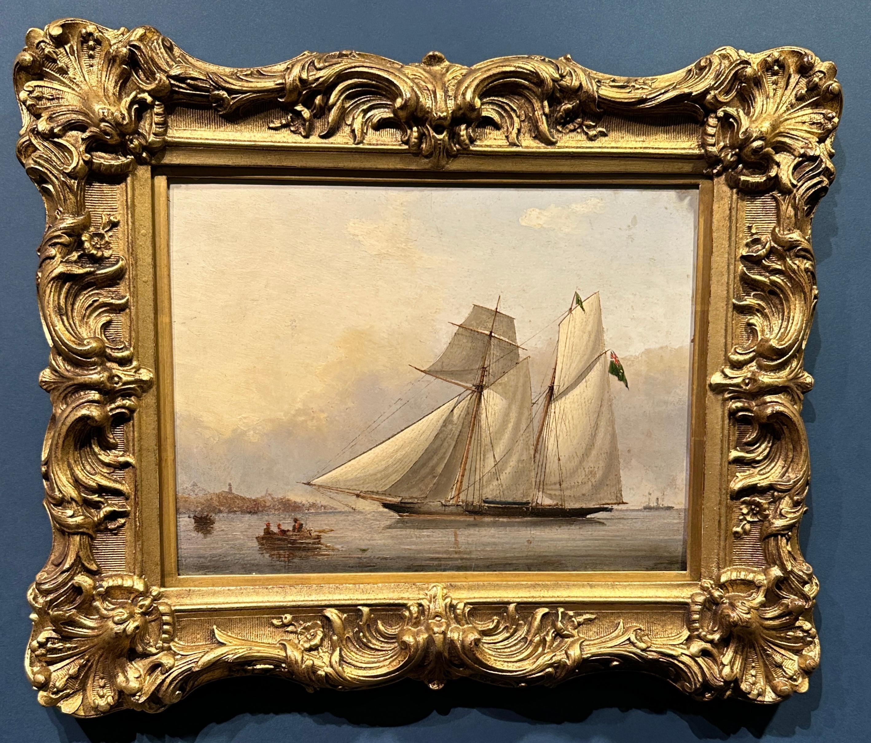 19th Century English Yacht in full sail racing on the high sea