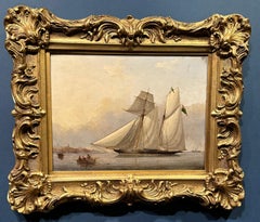 19th Century English Yacht in full sail racing on the high sea