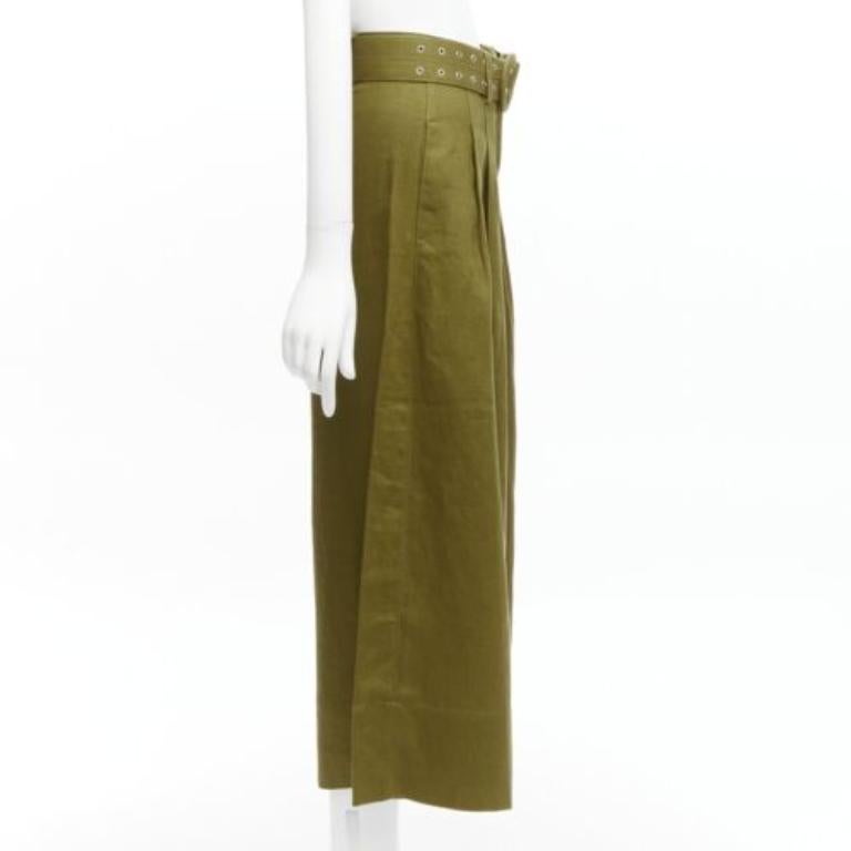 NICHOLAS verde militare 100% lino pantaloni a vita alta con cintura a gamba larga US6 M In condizioni buone in vendita a Hong Kong, NT