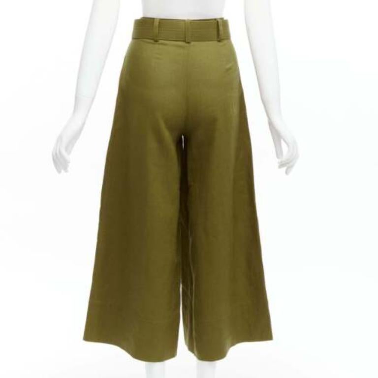Donna NICHOLAS verde militare 100% lino pantaloni a vita alta con cintura a gamba larga US6 M in vendita