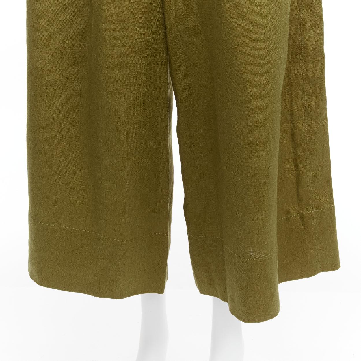 NICHOLAS military green 100% linen high waisted belted wide leg pants US6 M For Sale 2