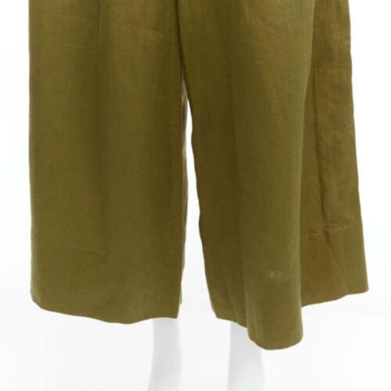 NICHOLAS verde militare 100% lino pantaloni a vita alta con cintura a gamba larga US6 M in vendita 2