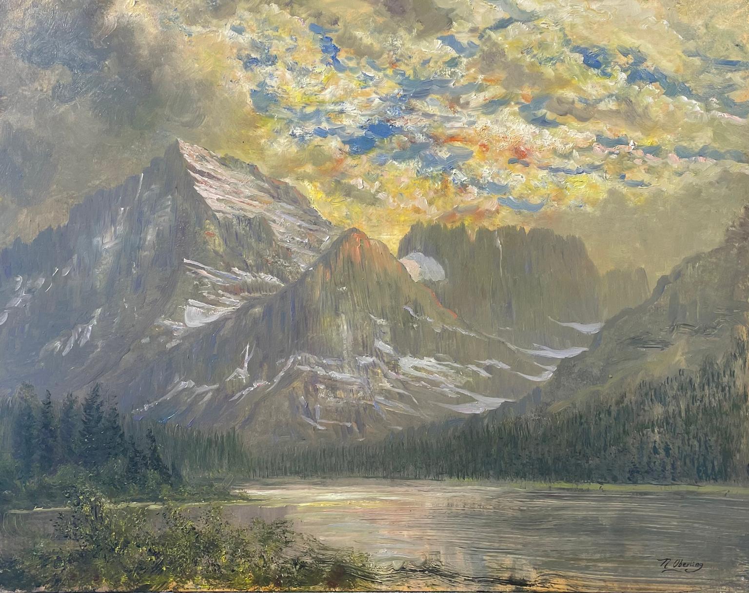 Nicholas Oberling Landscape Painting - Swiftcurrent Lake with Mt. Gould in Sunset, Many Glacier, Glacier National Park,