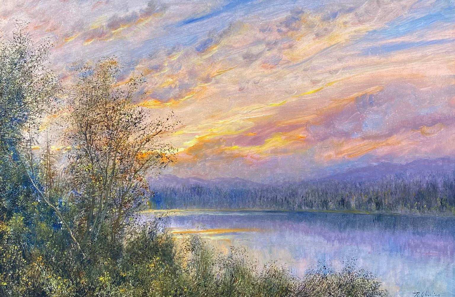Nicholas Oberling Landscape Painting - Lake Five Sunset near Glacier National Park in Montana