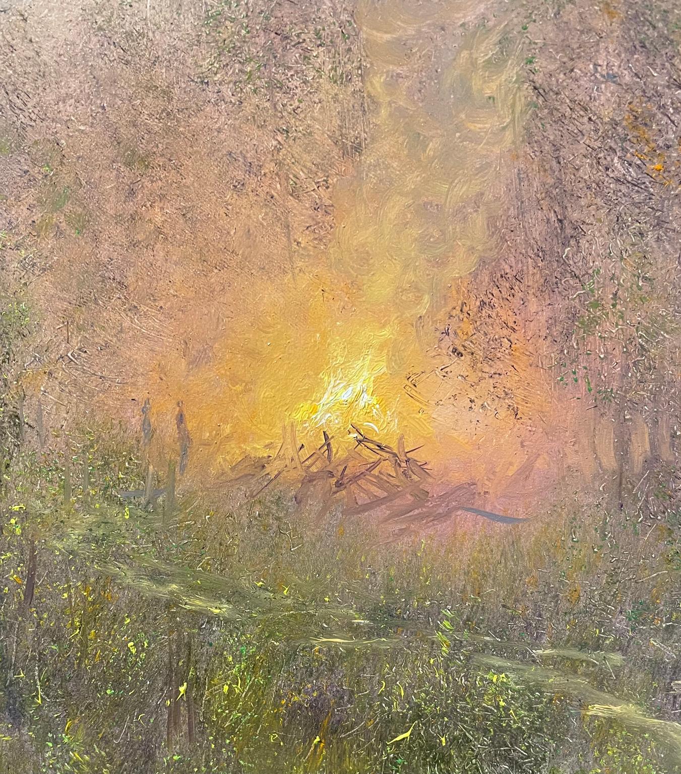 Burning Slash in Northwest Montana Forest - Painting by Nicholas Oberling