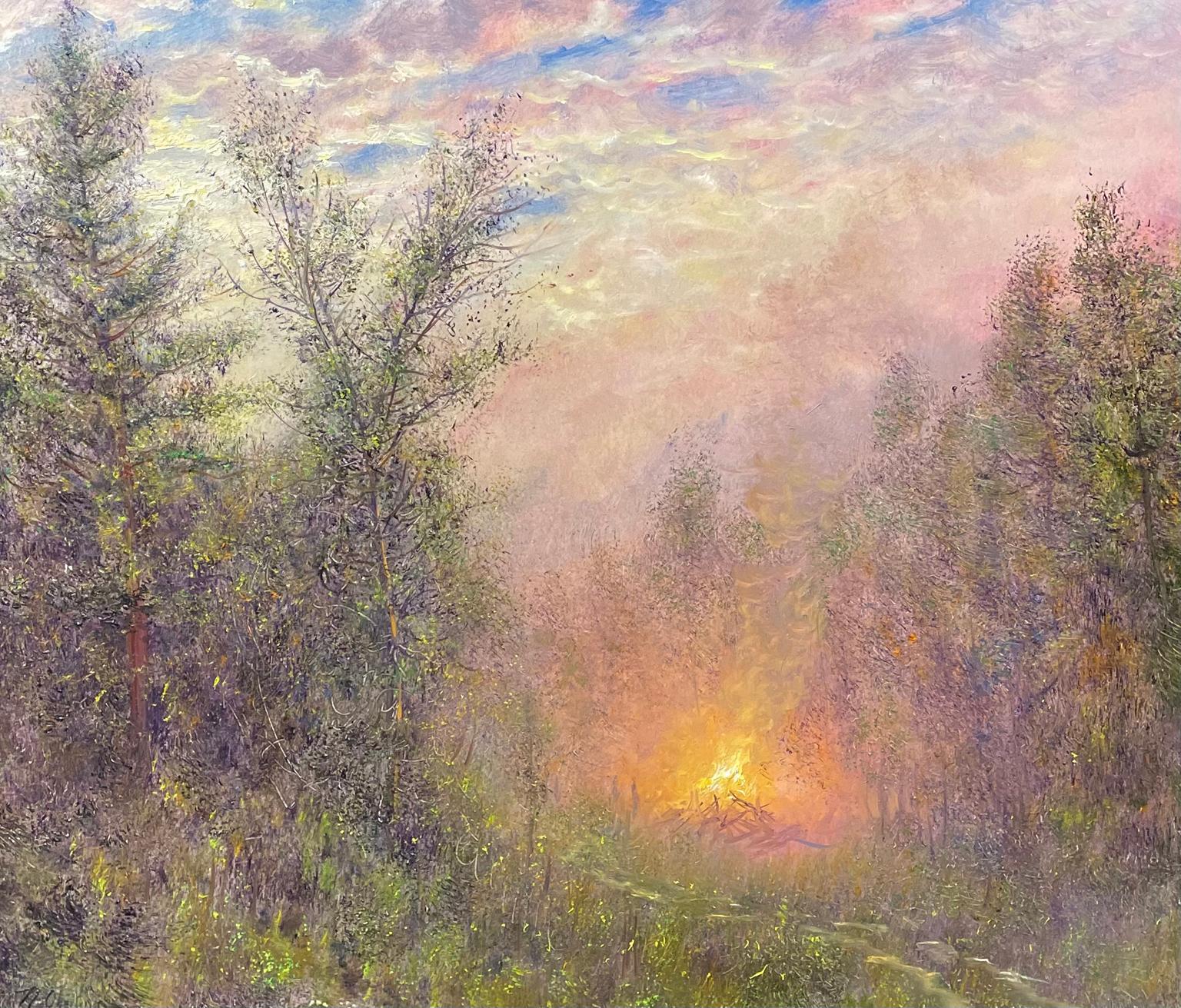 Nicholas Oberling Landscape Painting - Burning Slash in Northwest Montana Forest