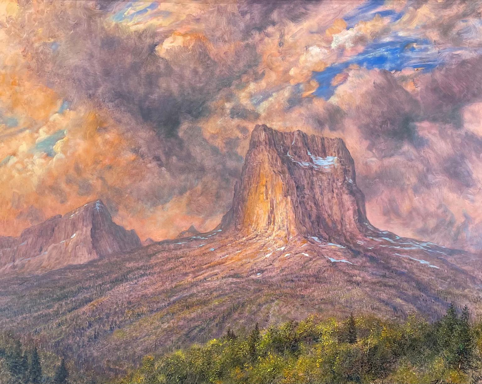 Nicholas Oberling Landscape Painting - Stormy Morning on Chief Mountain in Glacier National Park Montana
