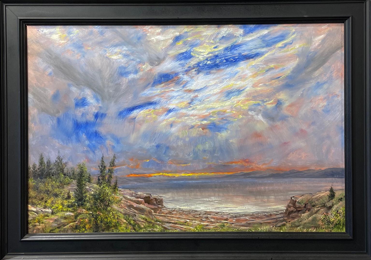 Nicholas Oberling Landscape Painting - Sunset of Flathead Lake in  Montana