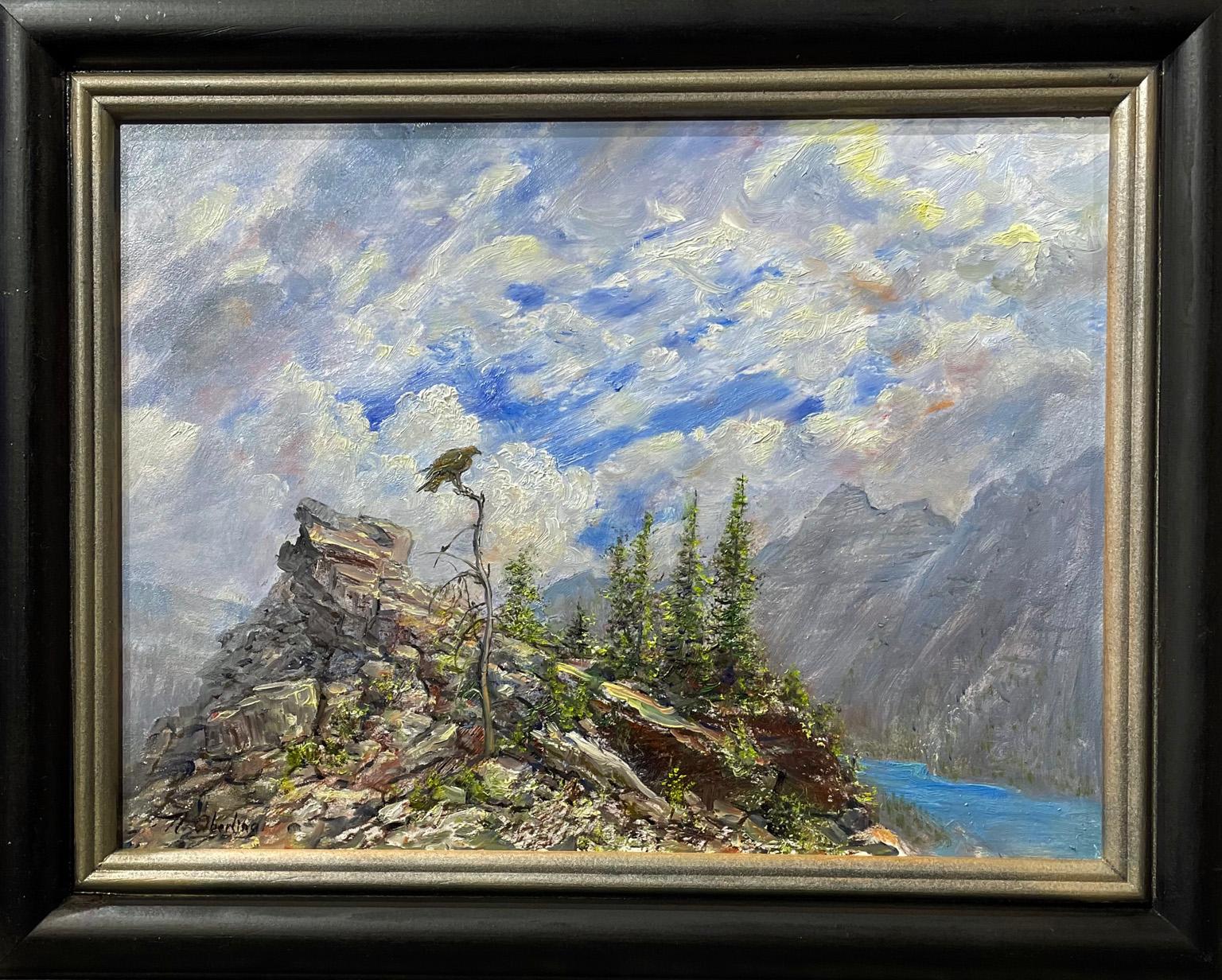 Nicholas Oberling Landscape Painting - Golden Eagle's Realm in Glacier National Park