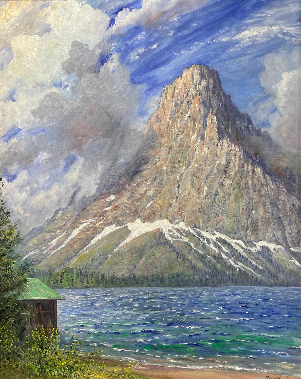 Nicholas Oberling Landscape Painting - View of Mt. Sinopah in Morning Light in Glacier National Park 