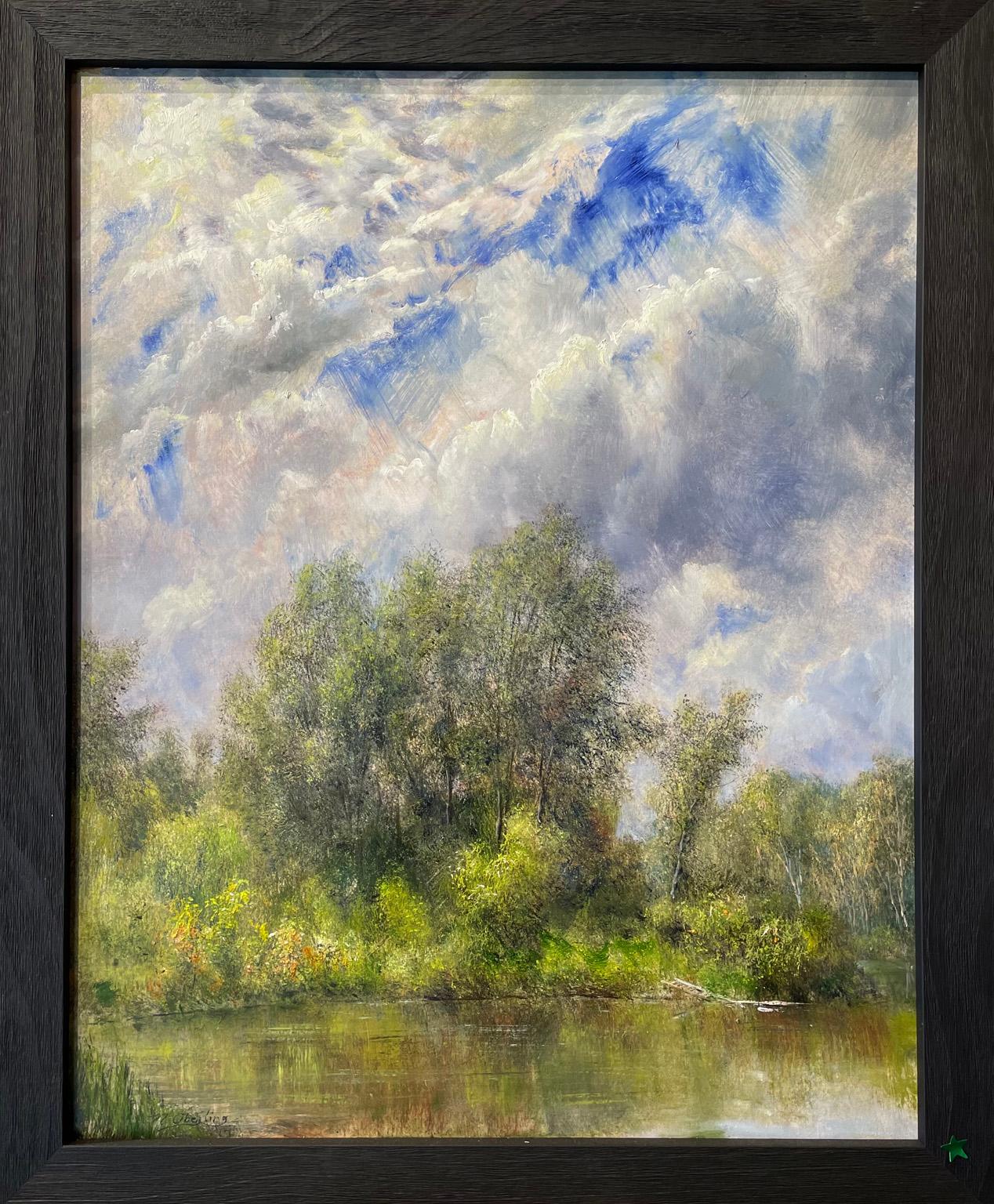 Nicholas Oberling Landscape Painting - Stillness Among Cottonwoods and Pond in Montana