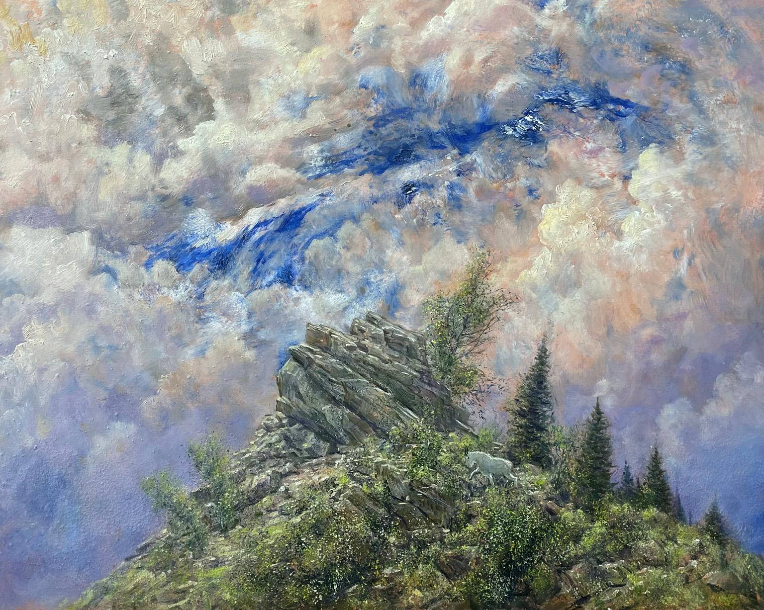 Nicholas Oberling Landscape Painting -  Mountain Goat Traveling among Rocks of  Montana