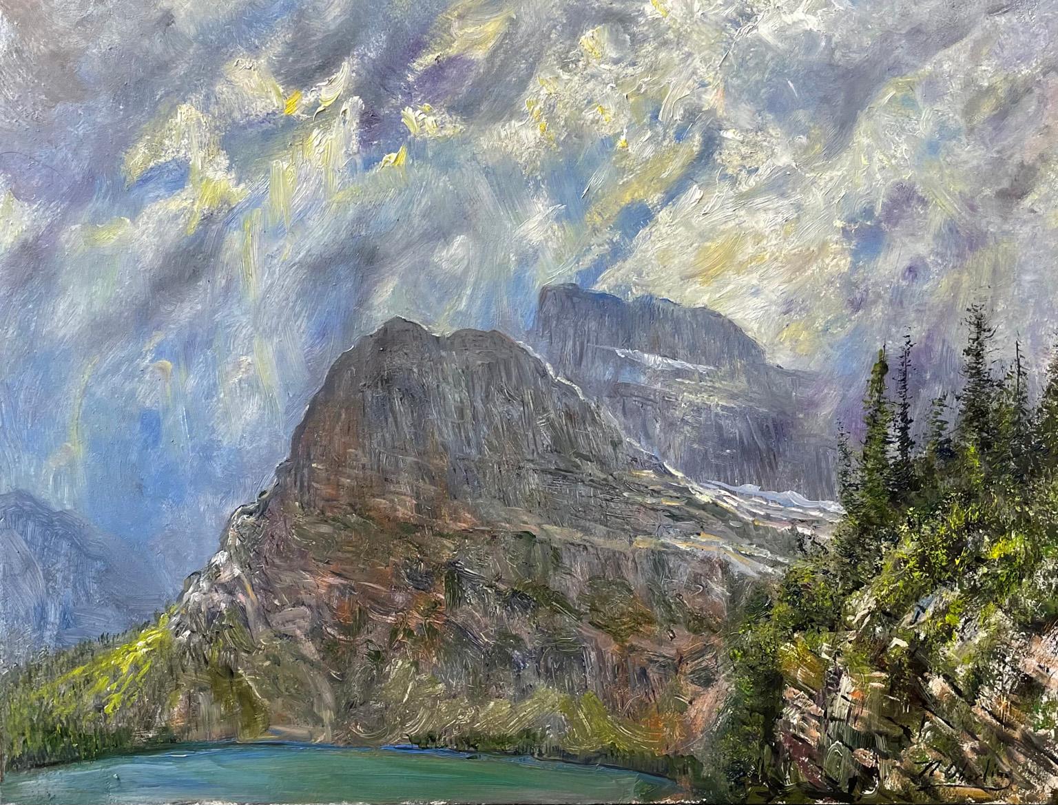 Nicholas Oberling Landscape Painting - Unsettled Weather on the Grinnell Glacier Hike from Many Glacier in Montana