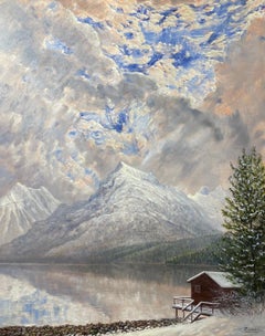 Lake McDonald Winter Sky and Boathouse in Glacier National Park, Montana
