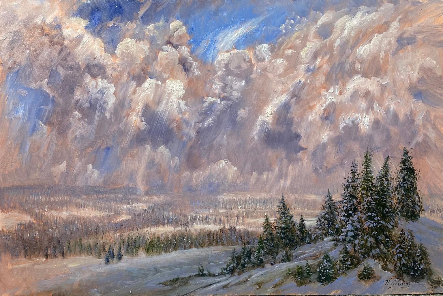 Nicholas Oberling Landscape Painting - Montana Winter Solstice in Flathead Valley Montana