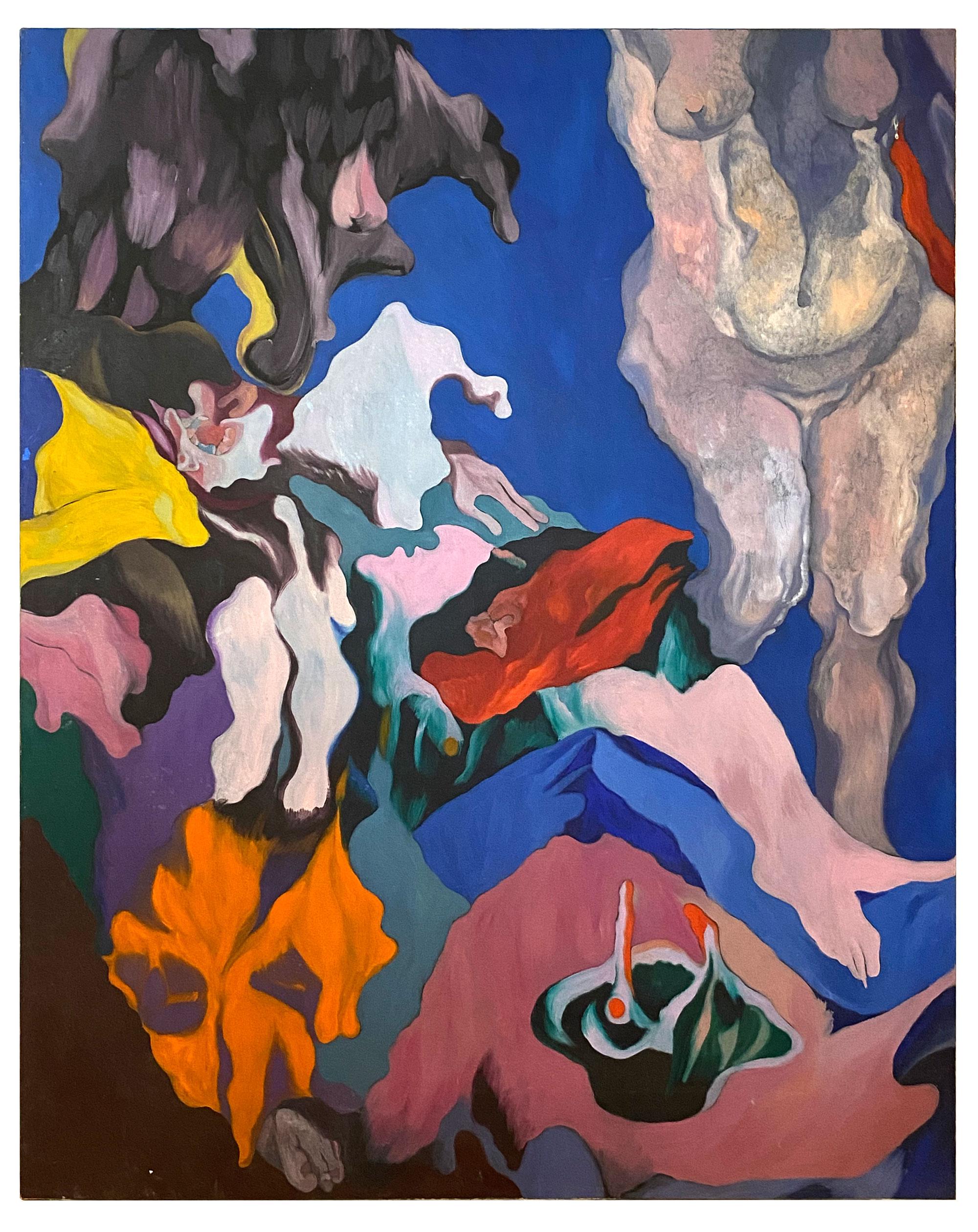 "Atemberaubendes surrealistisches Gemälde des Künstlers Nicholas Orsini aus der Mitte des 20. Jahrhunderts. Sowohl figürlich als auch botanisch in einer Reihe von tiefen, gesättigten Farbtönen. Öl auf gespannter Leinwand. Außergewöhnliches Stück.