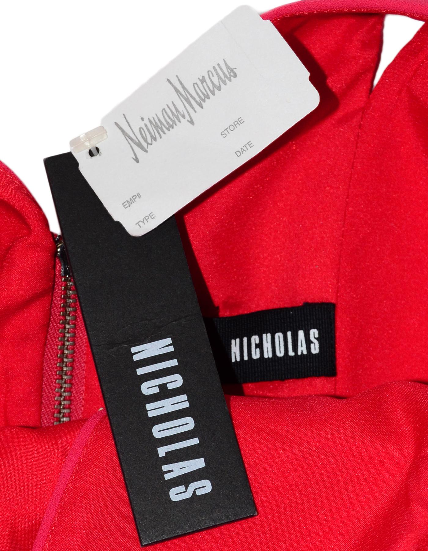 Women's Nicholas Poppy Red Bonded Crepe Double Criss Cross Sleeveless Dress Sz 2 NWT