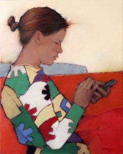 Girl with a mobile phone, Painting, Acrylic on Canvas