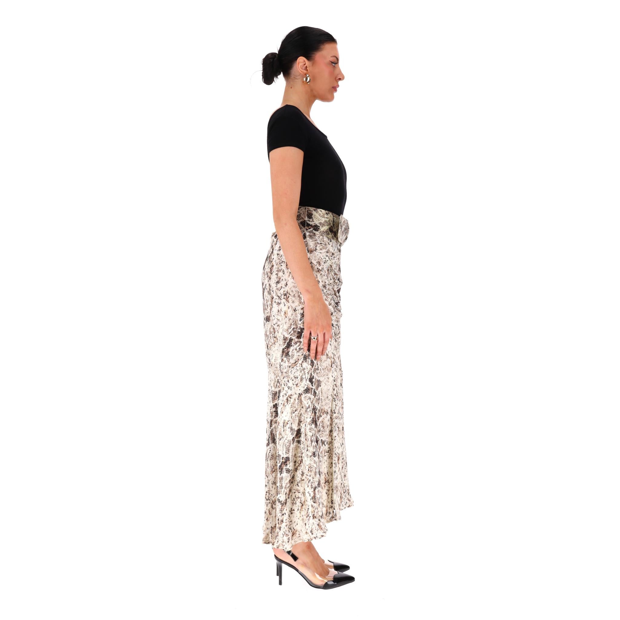 Beige Nicholas Ruched Snake Print Silk Midi Skirt For Sale