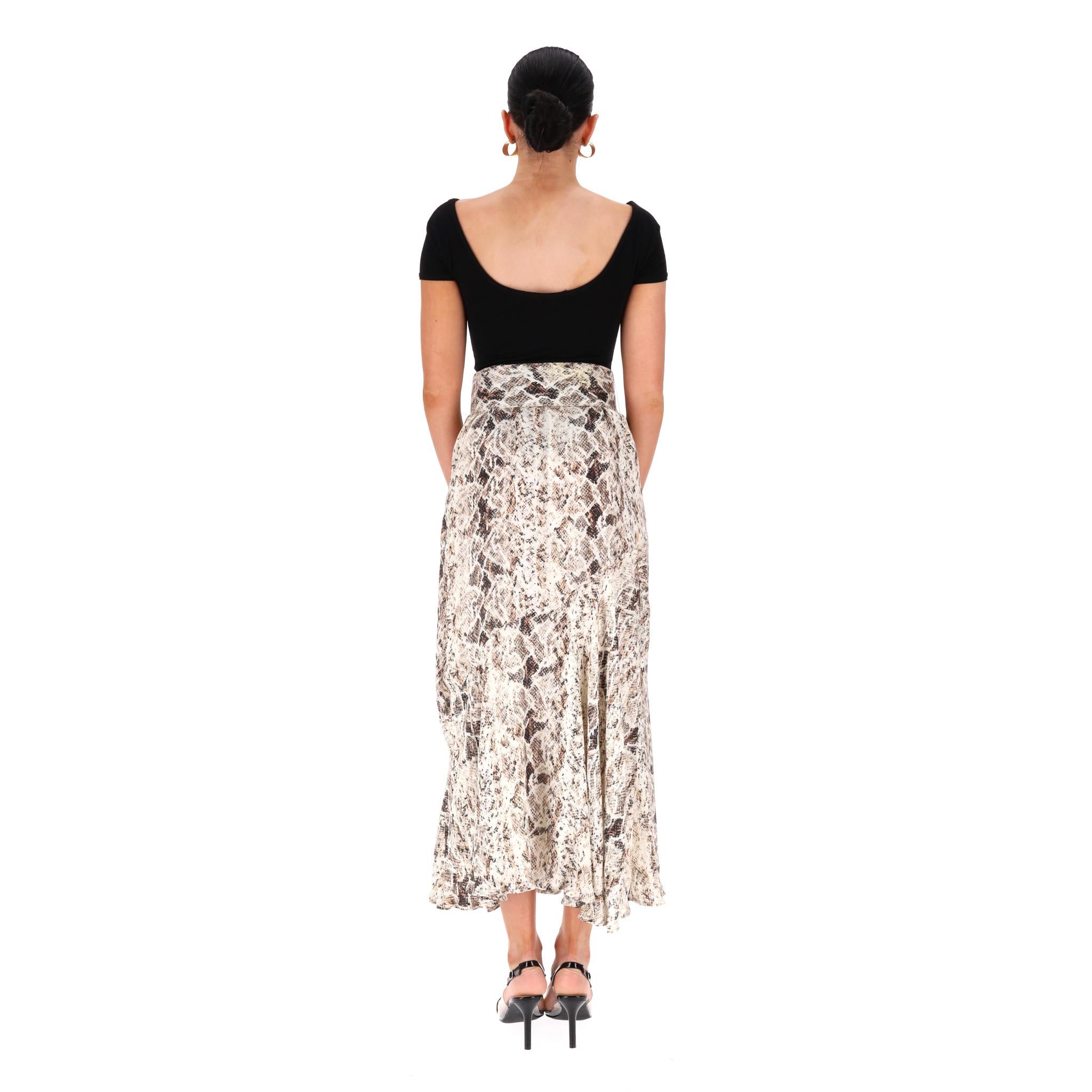 Nicholas Ruched Snake Print Silk Midi Skirt In Excellent Condition For Sale In London, GB