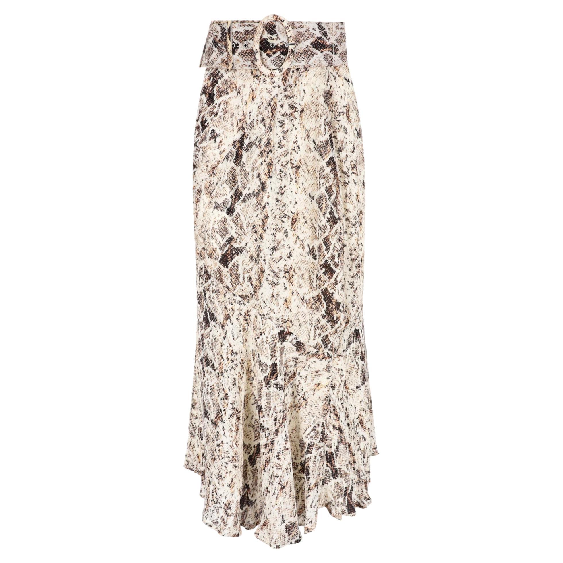 Nicholas Ruched Snake Print Silk Midi Skirt For Sale
