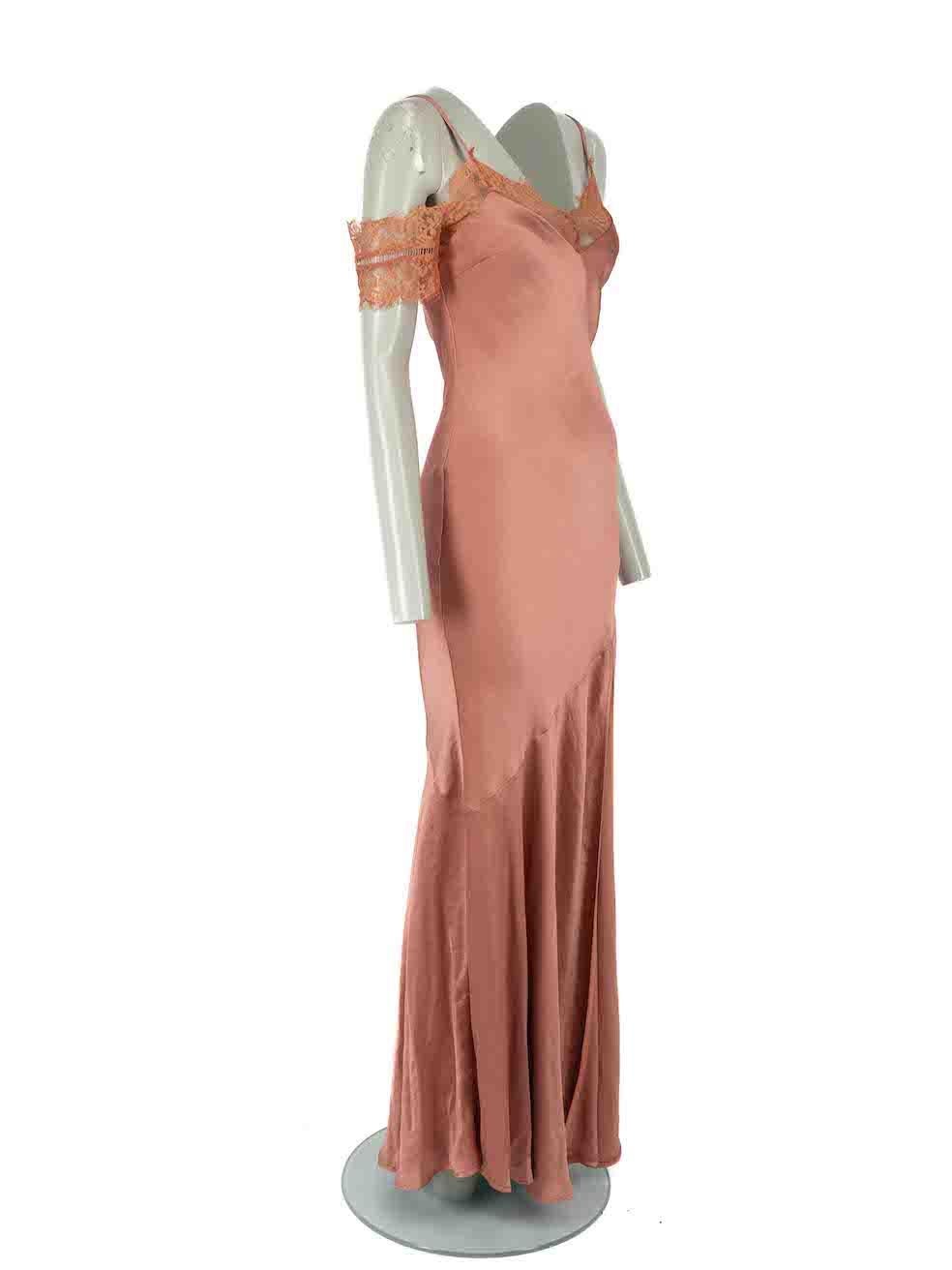 CONDITION is Never worn, with tags. Minor pulls to overall fabric due to poor storage of this new Nicholas designer resale item.

Details
Rust pink
Silk
Maxi dress
Lace trimmed
V neckline
Adjustable shoulder strap
Back zip closure with hook and