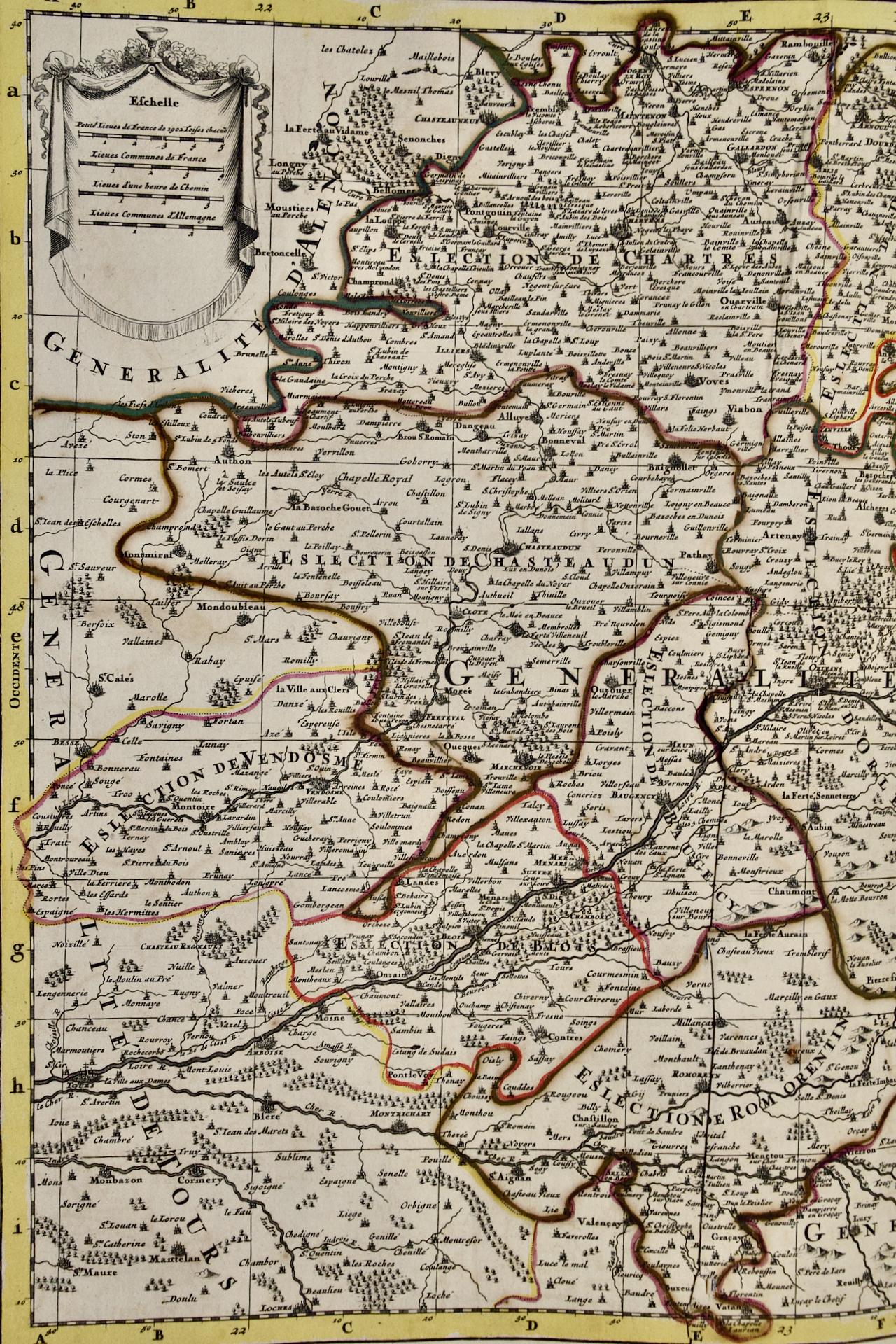 The Loire Valley of France: A 17th C. Hand-colored Map by Sanson and Jaillot - Brown Print by Nicholas Sanson d'Abbeville