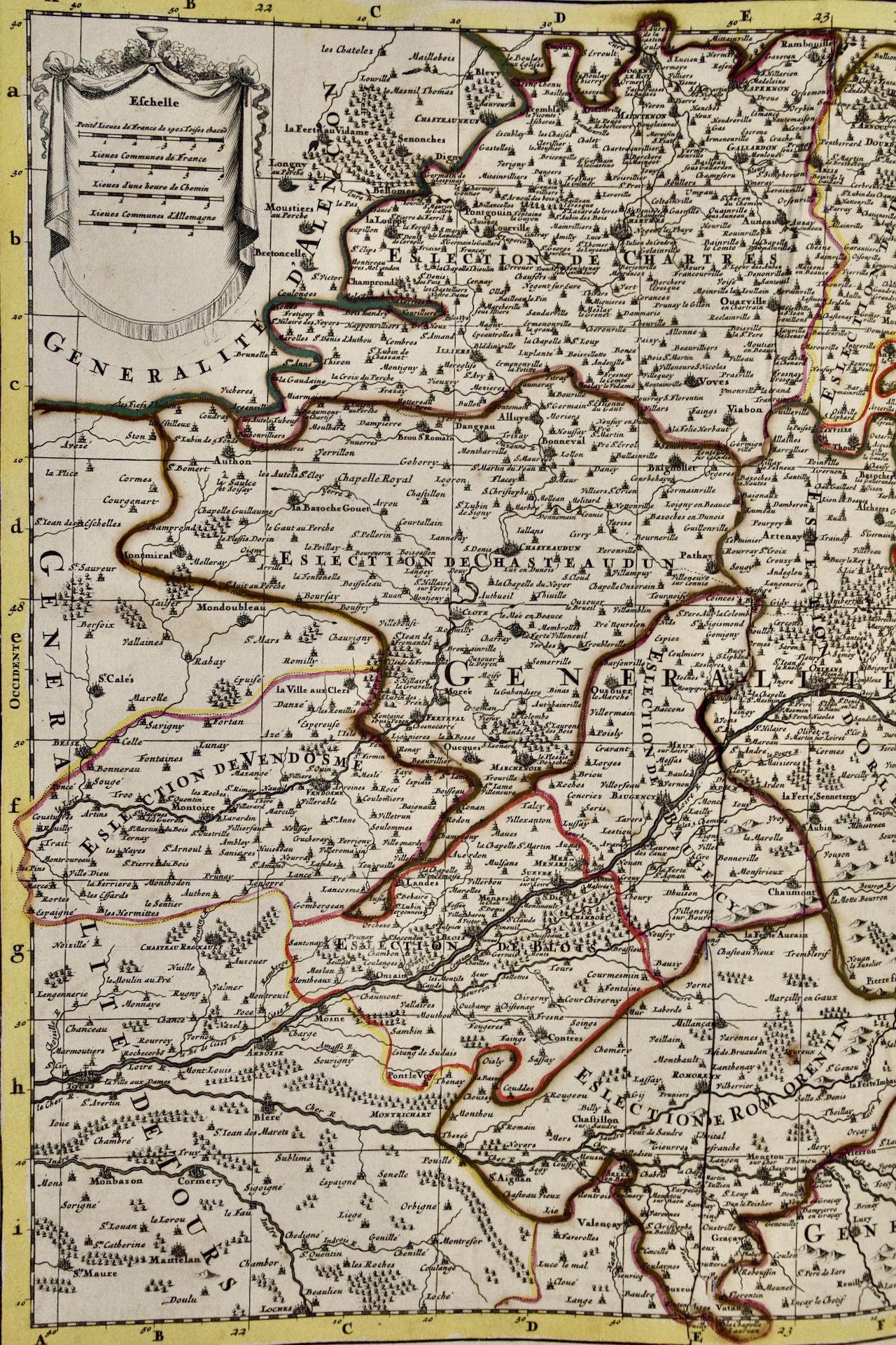 The Loire Valley of France: A 17th C. Hand-colored Map by Sanson and Jaillot - Brown Landscape Print by Nicholas Sanson d'Abbeville