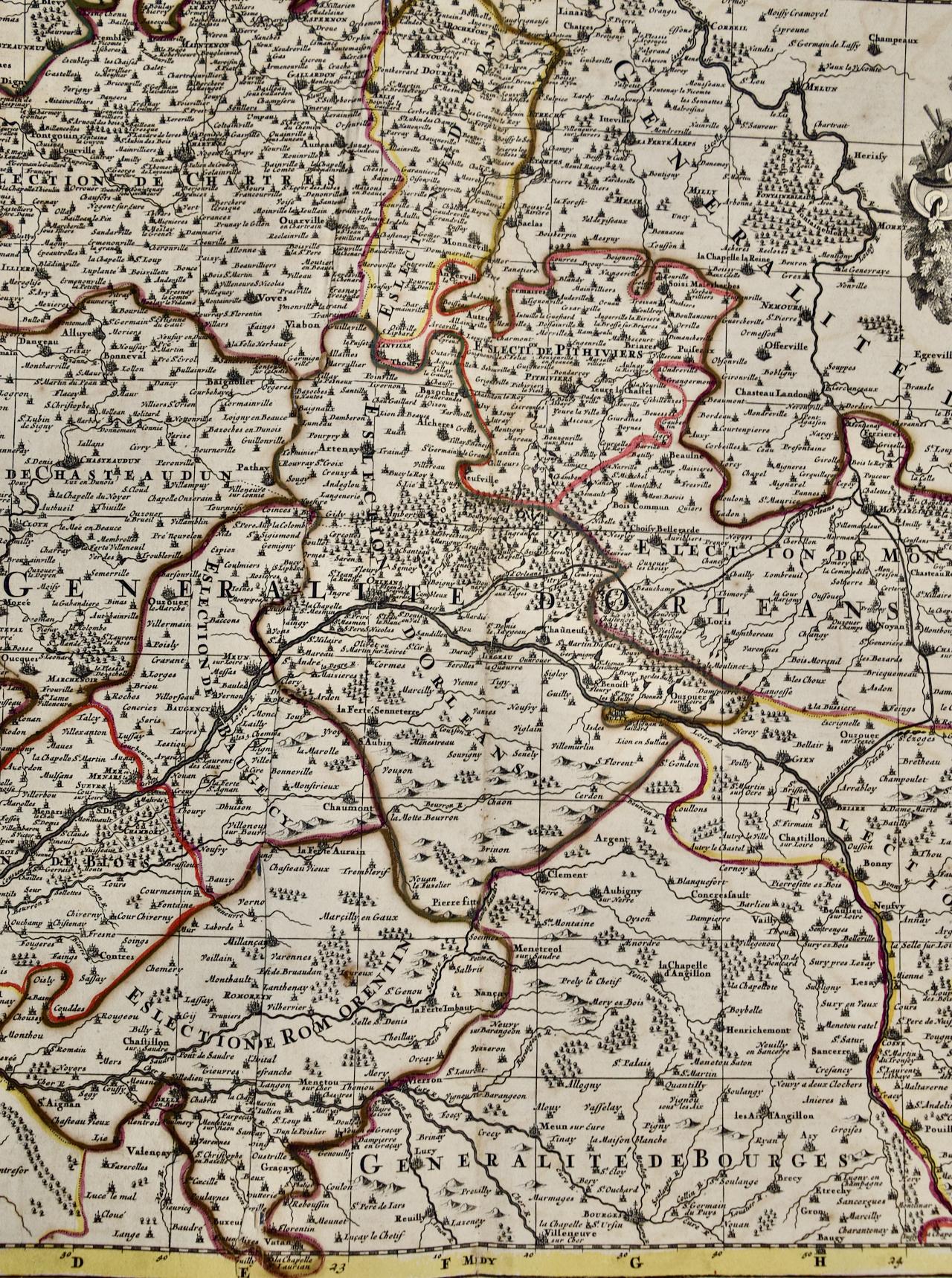 This large 17th century copper plate hand-colored engraved map entitled 