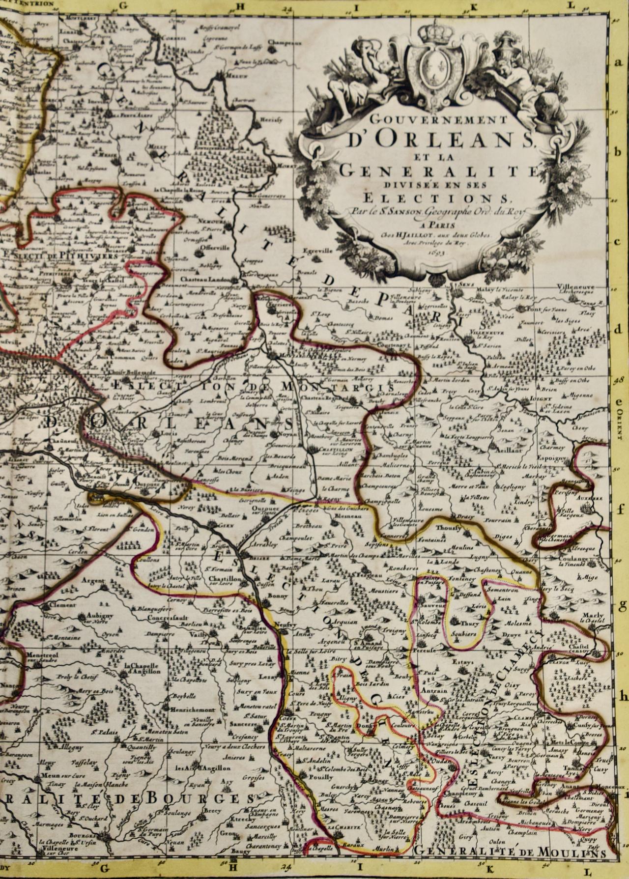 The Loire Valley of France: A 17th C. Hand-colored Map by Sanson and Jaillot For Sale 1