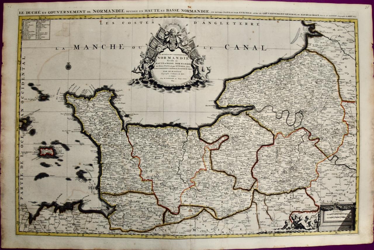 Nicholas Sanson d'Abbeville Print - The Normandy Region of France: A 17th C. Hand-colored Map by Sanson and Jaillot