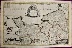 La région de Normandie en France : une carte du XVIIe siècle colorée à la main par Sanson et Jaillot