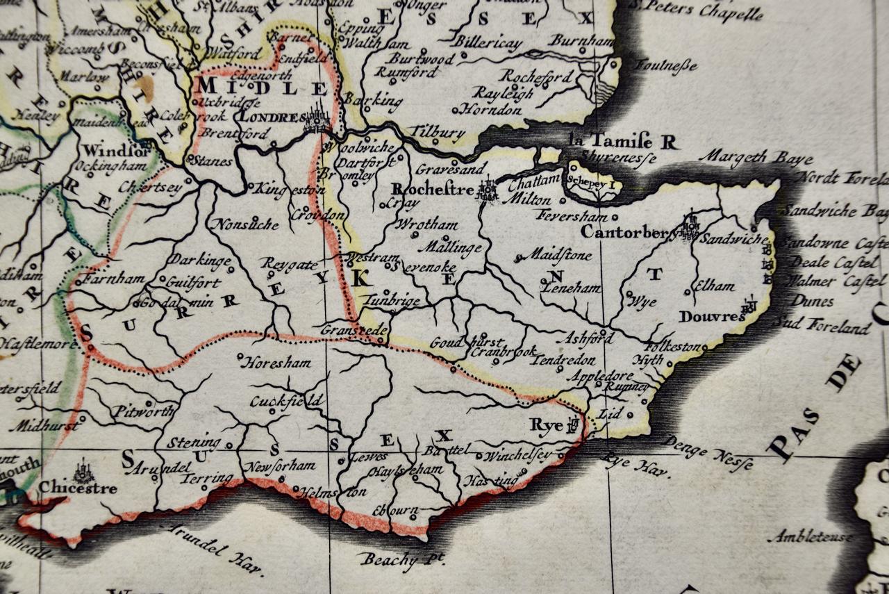 Great Britain, N. France: A Large 17th C. Hand-colored Map by Sanson and Jaillot For Sale 2