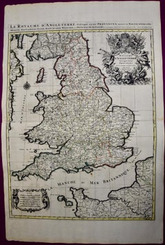 Great Britain, N. France: A Large 17th C. Hand-colored Map by Sanson and Jaillot