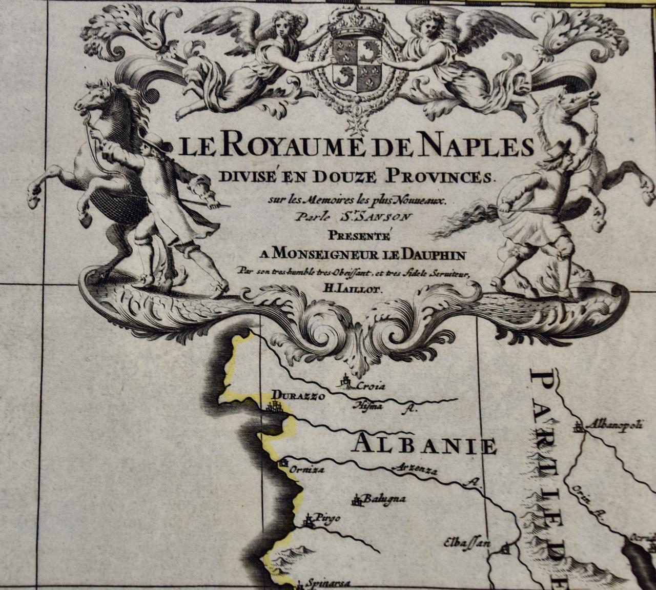Naples and S. Italy: A Large 17th C. Hand-colored Map by Sanson and Jaillot - Print by Nicholas Sanson d'Abbeville