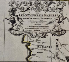 Naples and S. Italy: A Large 17th C. Hand-colored Map by Sanson and Jaillot