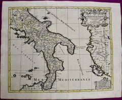 Naples and S. Italy: A Large 17th C. Hand-colored Map by Sanson and Jaillot