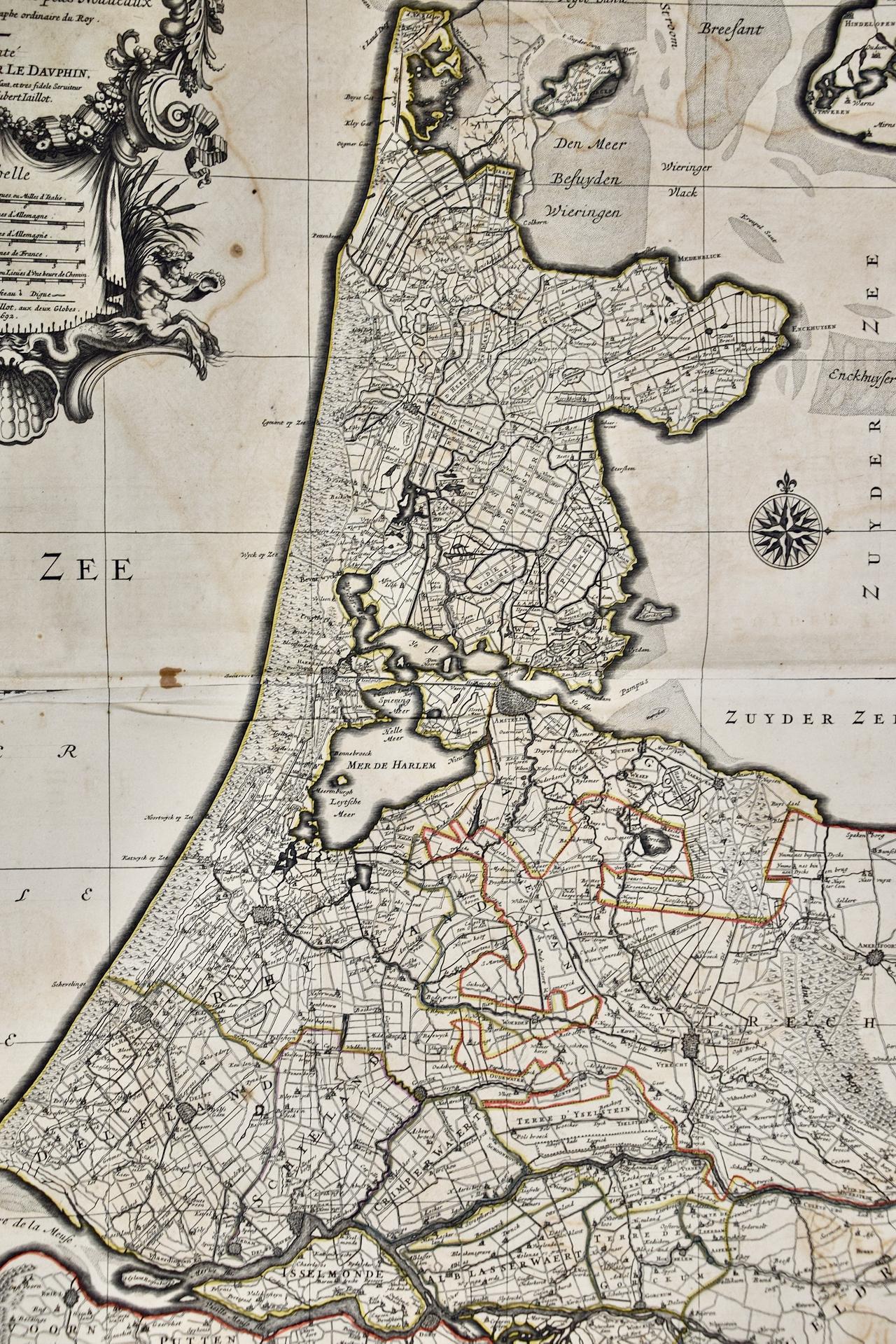 North Holland, Netherlands: A Large 17th C. Hand-colored Map by Sanson & Jaillot For Sale 1